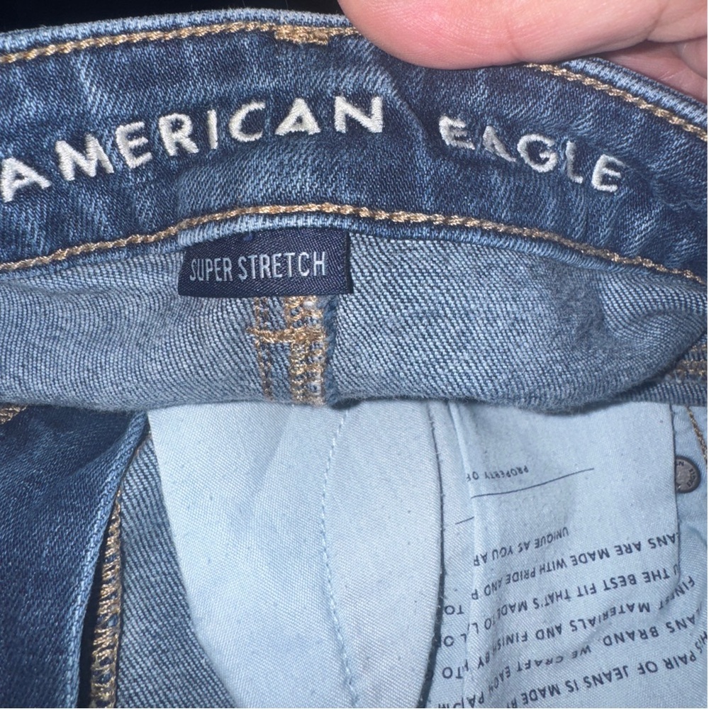 AEO High Rise Super Stretch & Flare Splattered Distressed Jeans - Picture 12 of 14